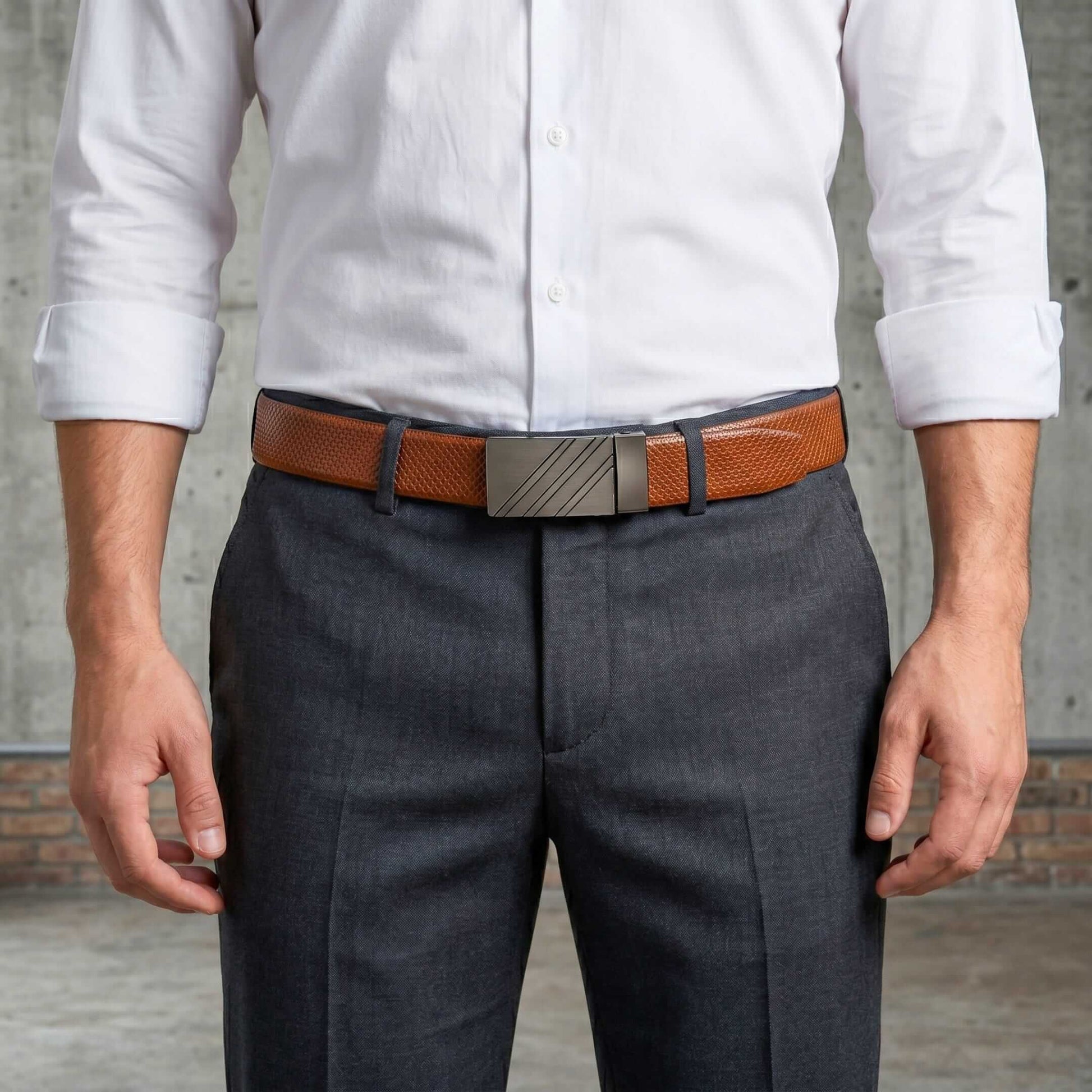 Mens 100% Genuine Leather Belt - ZENTRIX Woven Emboss Plate (Brown & Black Reversible) — Leather Belts for Men | THE MEN THING