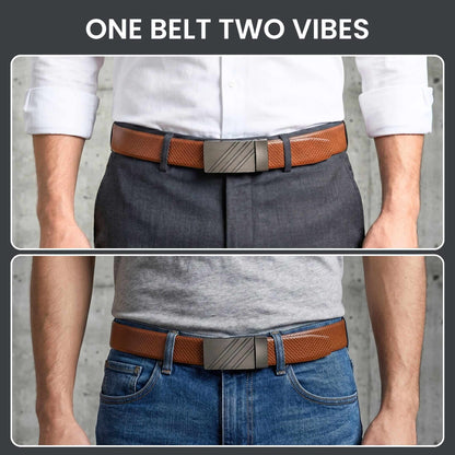 Mens 100% Genuine Leather Belt - ZENTRIX Woven Emboss Plate (Brown & Black Reversible) — Leather Belts for Men | THE MEN THING