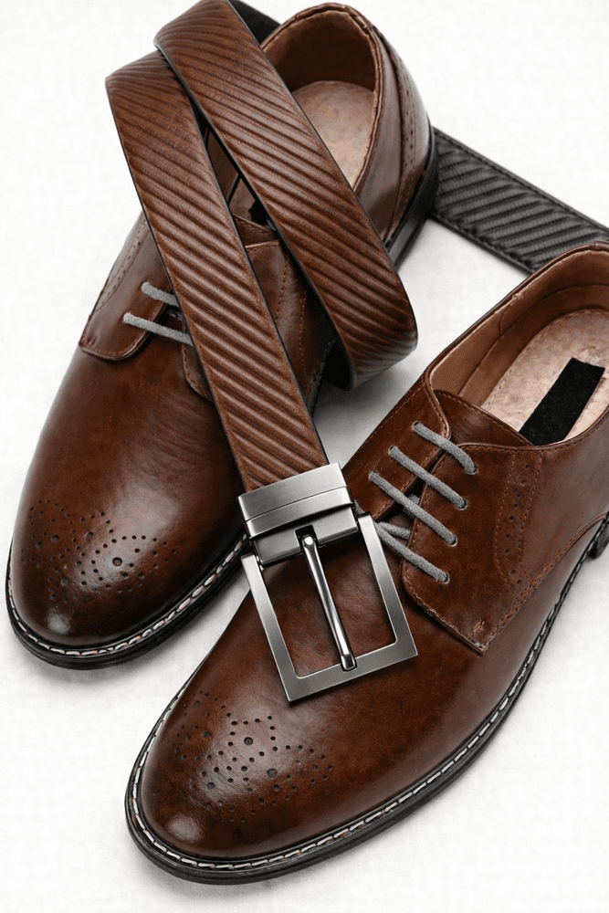 Mens 100% Genuine Leather Belt - ZORANO Diagonal Pinstripe (Brown & Black Reversible) — Leather Belts for Men | THE MEN THING