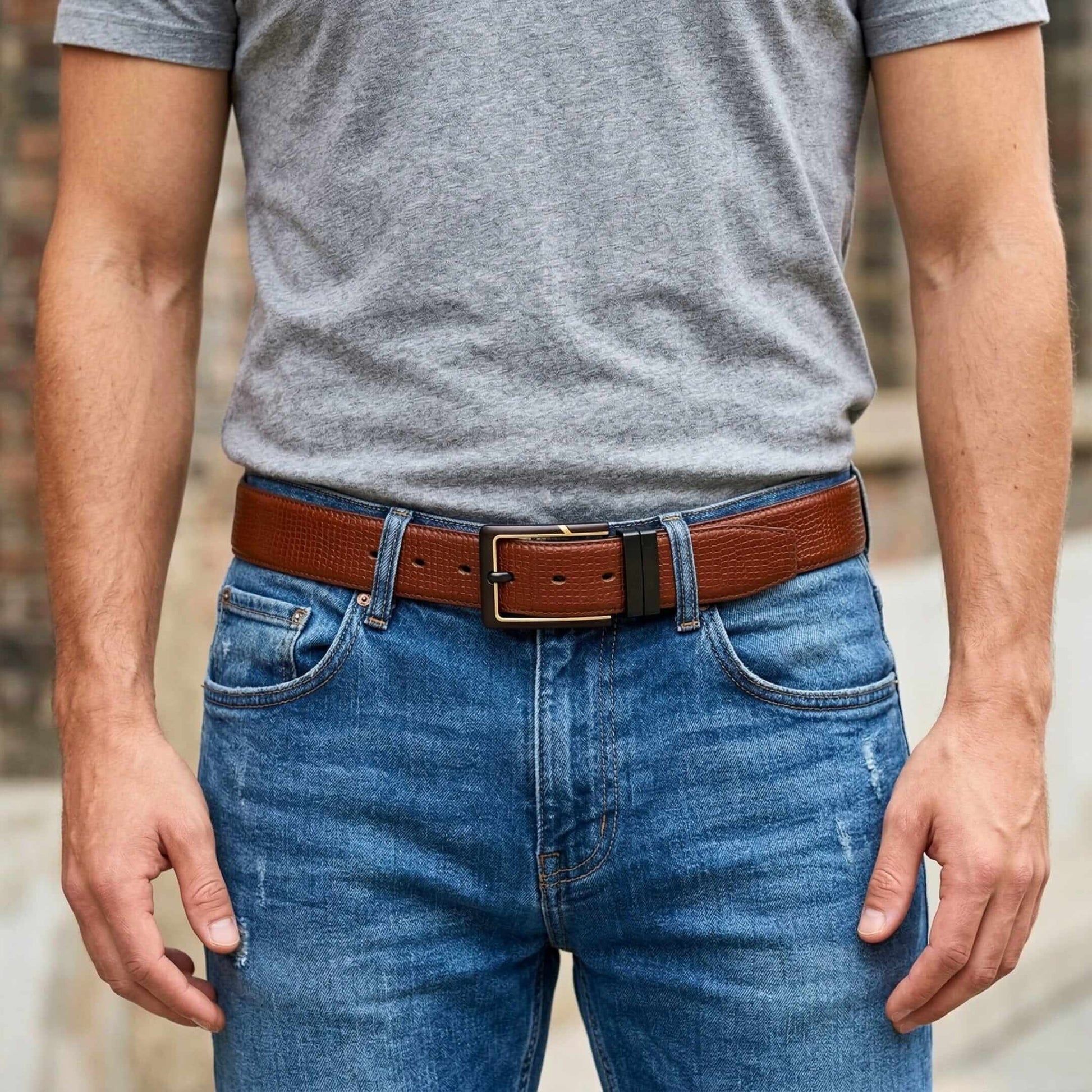 Mens 100% Genuine Leather Belt - ZYNARO Grid Weave Emboss (Brown & Black Reversible) — Leather Belts for Men | THE MEN THING