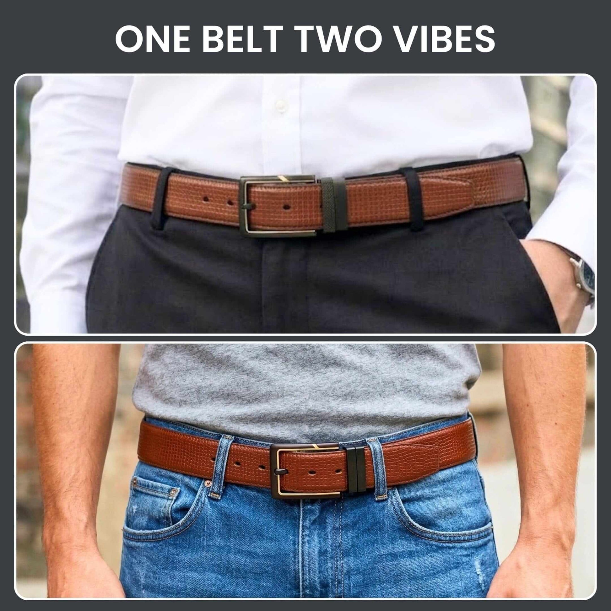 Mens 100% Genuine Leather Belt - ZYNARO Grid Weave Emboss (Brown & Black Reversible) — Leather Belts for Men | THE MEN THING
