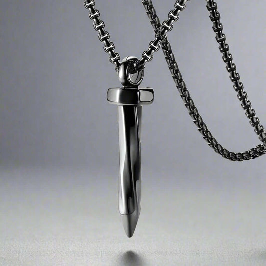 NAILED IT - Black Tone - Pure Titanium Steel Pendant with 24inch Round Box Chain for Men & Boys - THE MEN THING