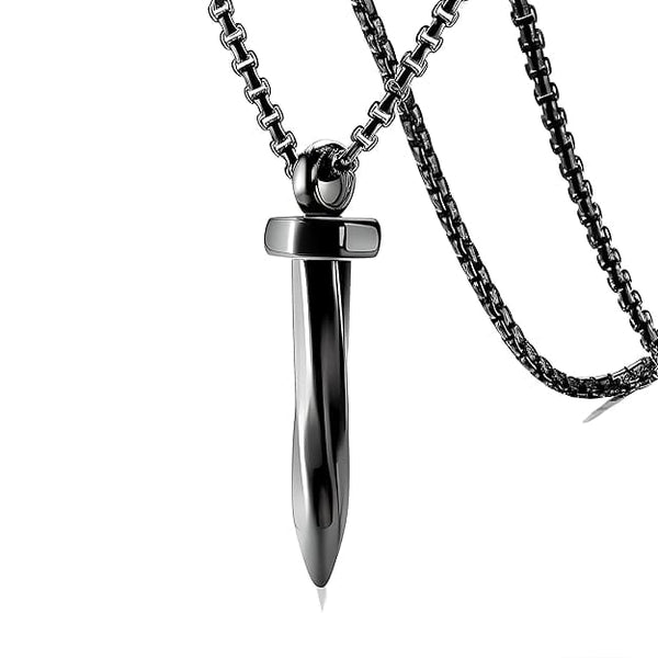 NAILED IT - Black Tone - Pure Titanium Steel Pendant with 24inch Round Box Chain for Men & Boys