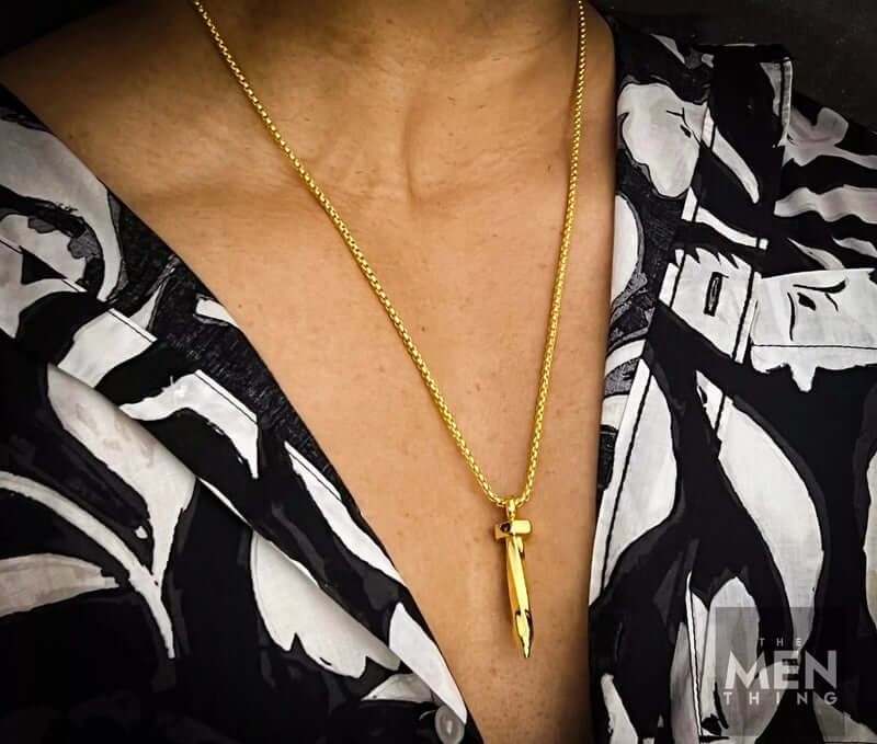 NAILED IT (Gold Tone) -  Alloy Pendant with Pure Stainless Steel 24inch Round Box Chain, European trending Style for Men & Boy - THE MEN THING