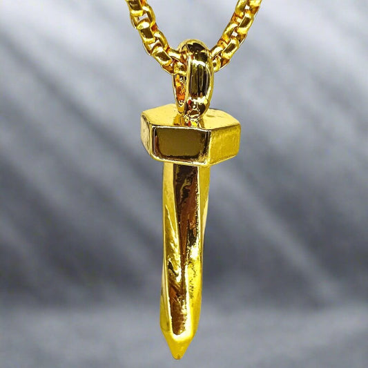 NAILED IT (Gold Tone) -  Alloy Pendant with Pure Stainless Steel 24inch Round Box Chain, European trending Style for Men & Boy - THE MEN THING