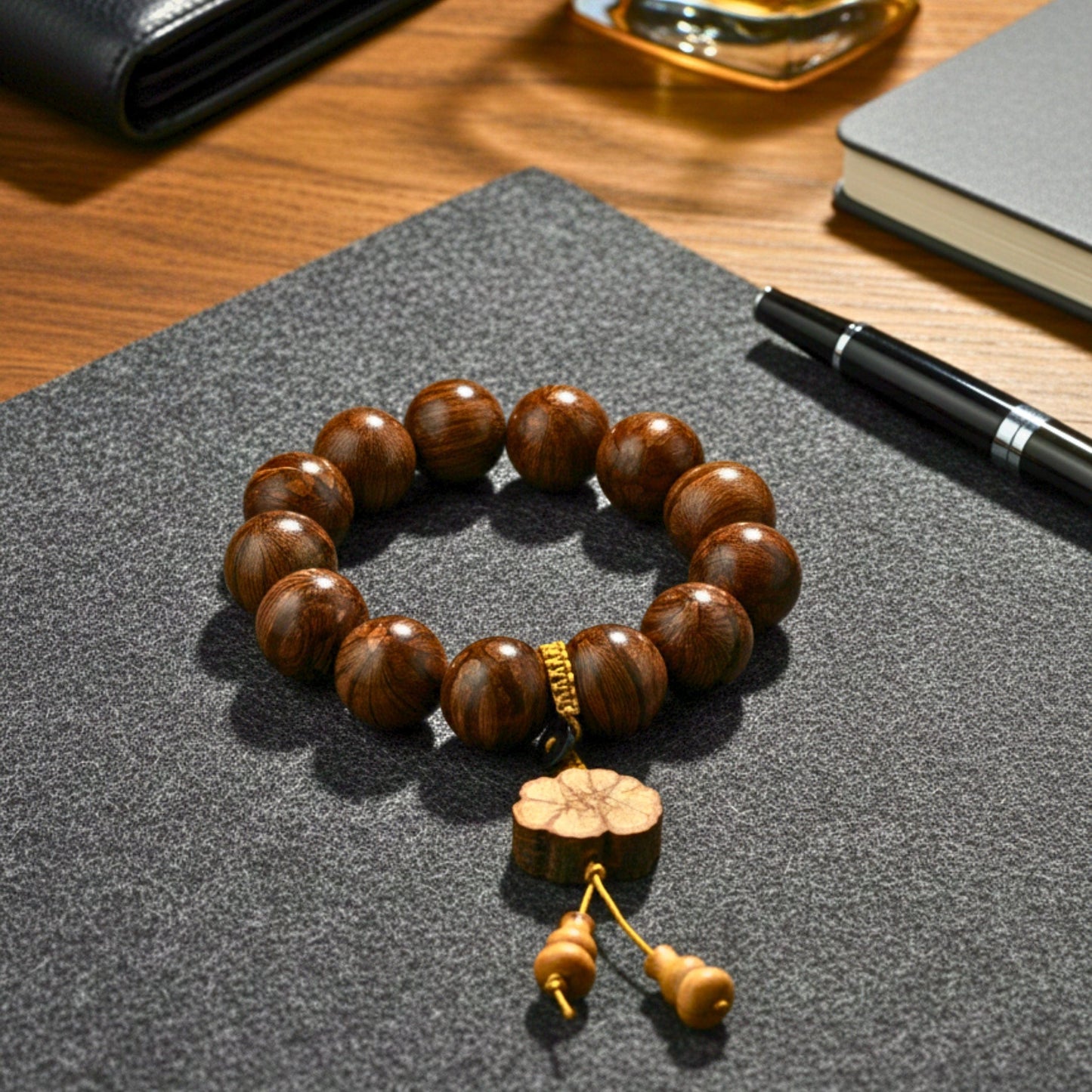 NATURE BOUND - 21mm Wooden Beads Bracelet with Natural Stone - Adjustable Bracelet - THE MEN THING