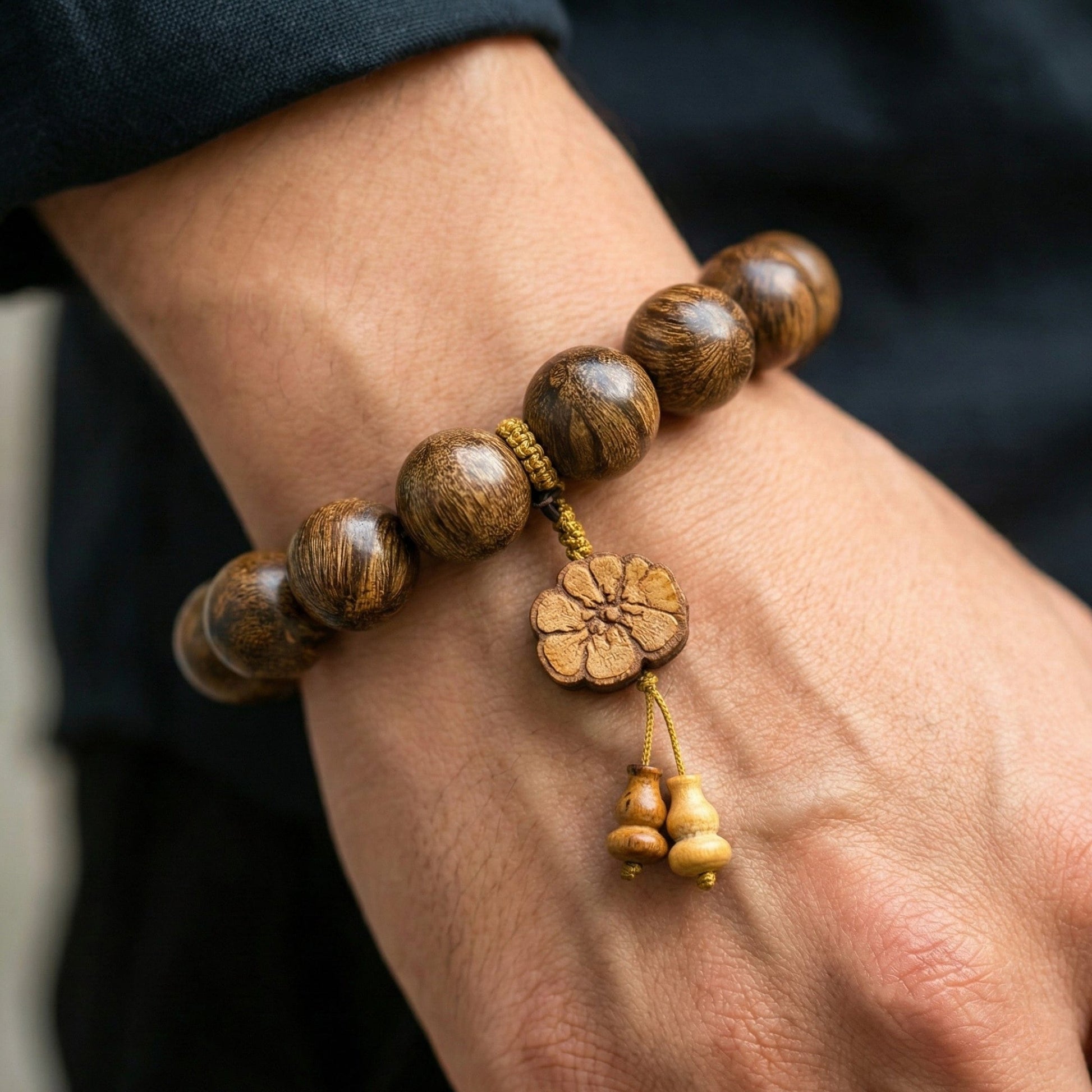 NATURE BOUND - 21mm Wooden Beads Bracelet with Natural Stone - Adjustable Bracelet - THE MEN THING