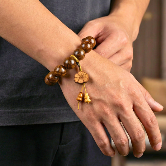 NATURE BOUND - 21mm Wooden Beads Bracelet with Natural Stone - Adjustable Bracelet - THE MEN THING