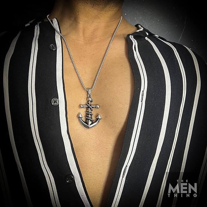NAUTICAL ANCHOR - Pure Titanium Steel Pendant with 24inch Round Box Chain for Men & Boys - THE MEN THING