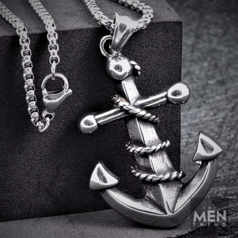 NAUTICAL ANCHOR - Pure Titanium Steel Pendant with 24inch Round Box Chain for Men & Boys - THE MEN THING