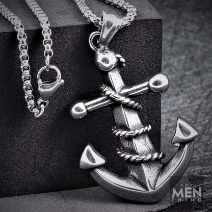NAUTICAL ANCHOR - Pure Titanium Steel Pendant with 24inch Round Box Chain for Men & Boys - THE MEN THING