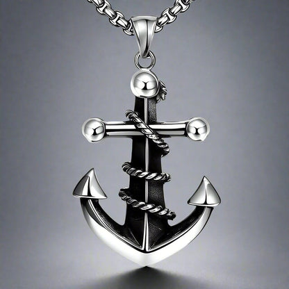 NAUTICAL ANCHOR - Pure Titanium Steel Pendant with 24inch Round Box Chain for Men & Boys - THE MEN THING