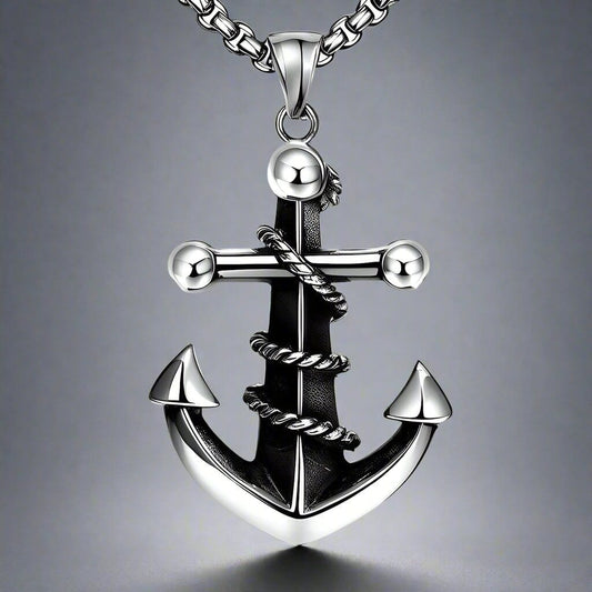 NAUTICAL ANCHOR - Pure Titanium Steel Pendant with 24inch Round Box Chain for Men & Boys - THE MEN THING