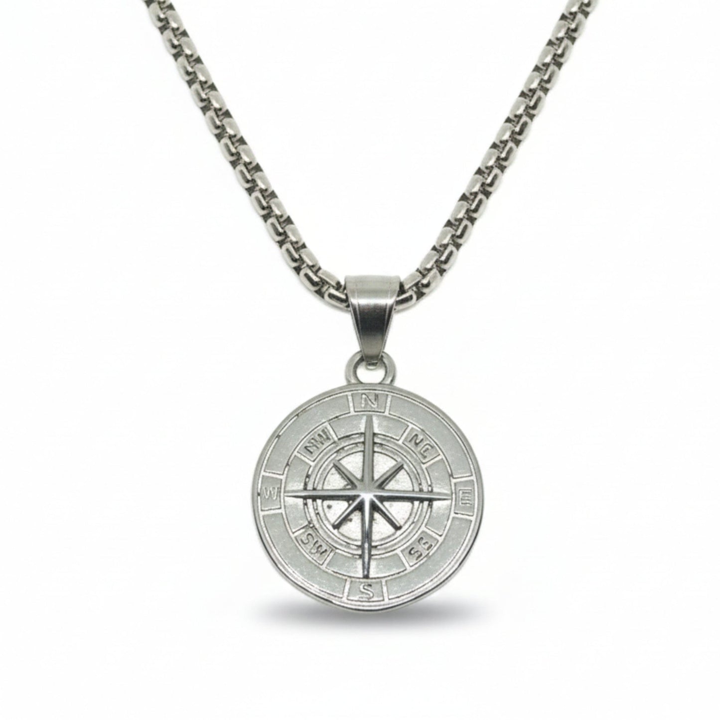 NAVIGATOR (T) - 26mm Pure Titanium Steel  Pendant with 24inch Round Box 5mm Chain for Men & Boys - THE MEN THING