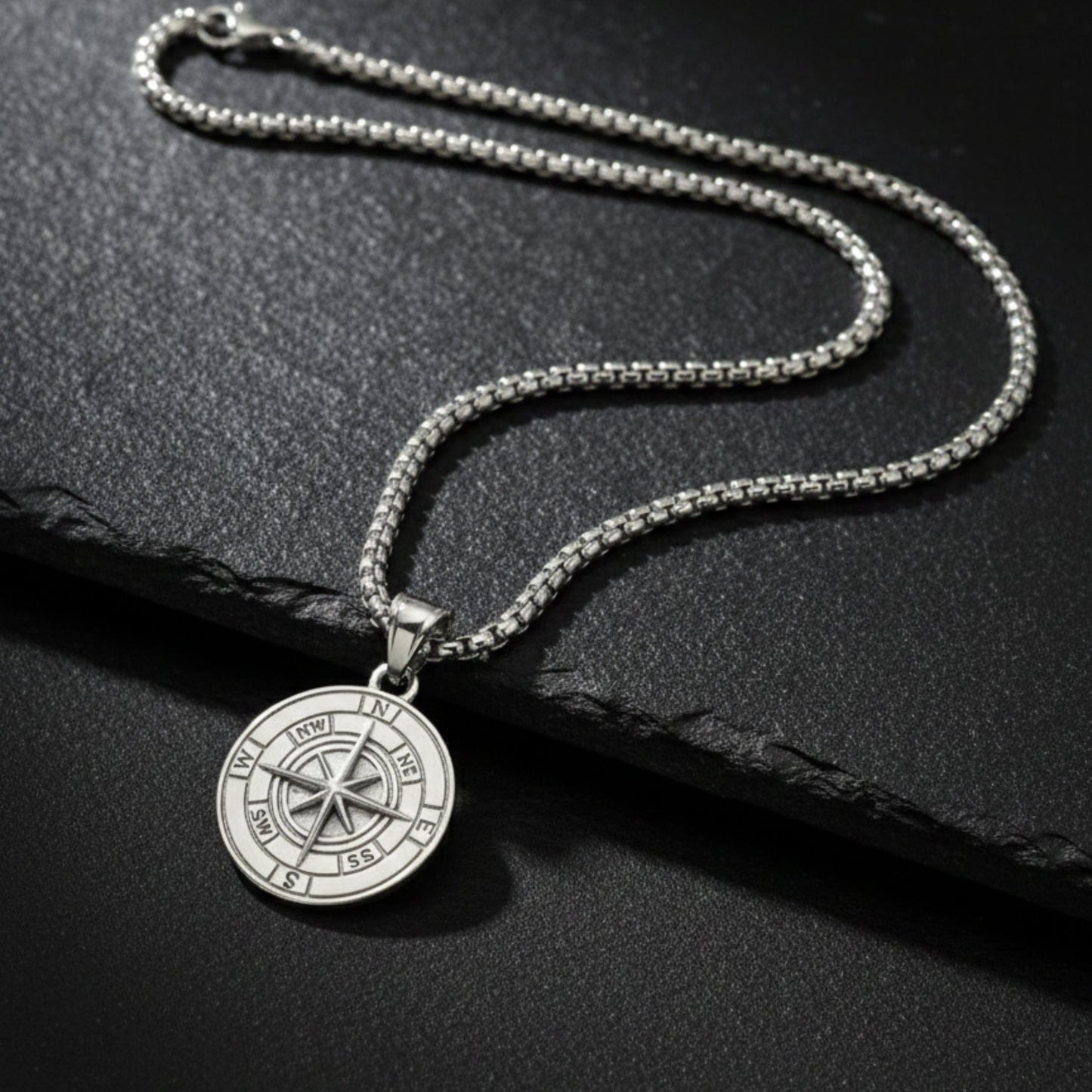 NAVIGATOR (T) - 26mm Pure Titanium Steel  Pendant with 24inch Round Box 5mm Chain for Men & Boys - THE MEN THING
