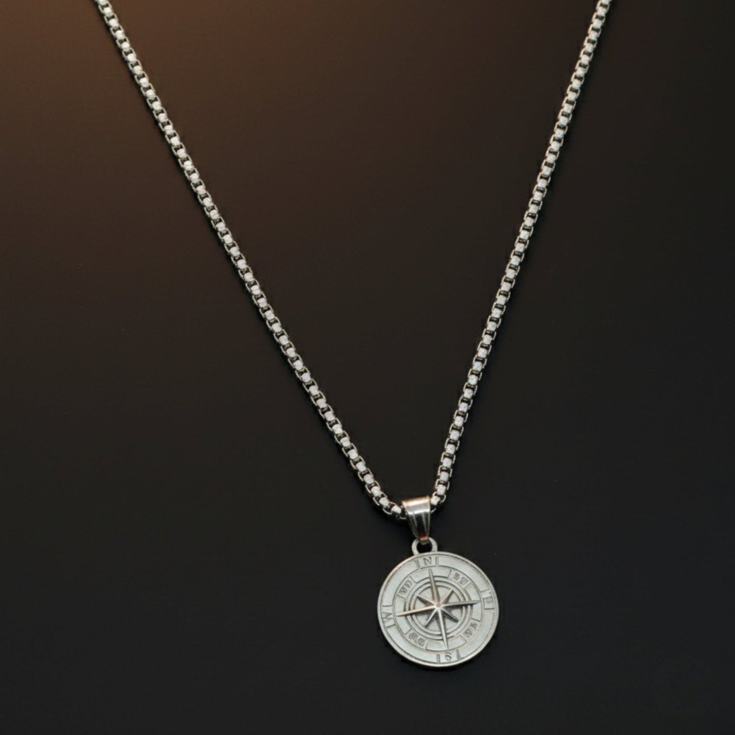 NAVIGATOR (T) - 26mm Pure Titanium Steel  Pendant with 24inch Round Box 5mm Chain for Men & Boys - THE MEN THING