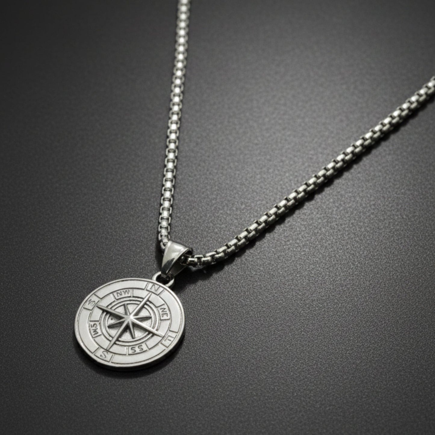 NAVIGATOR (T) - 26mm Pure Titanium Steel  Pendant with 24inch Round Box 5mm Chain for Men & Boys - THE MEN THING