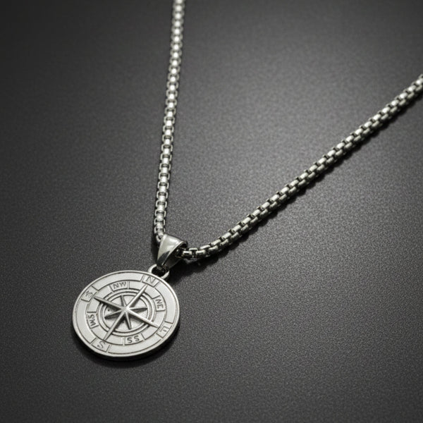 NAVIGATOR (T) - 26mm Pure Titanium Steel  Pendant with 24inch Round Box 5mm Chain for Men & Boys