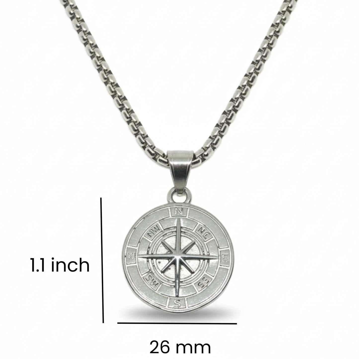NAVIGATOR (T) - 26mm Pure Titanium Steel  Pendant with 24inch Round Box 5mm Chain for Men & Boys - THE MEN THING