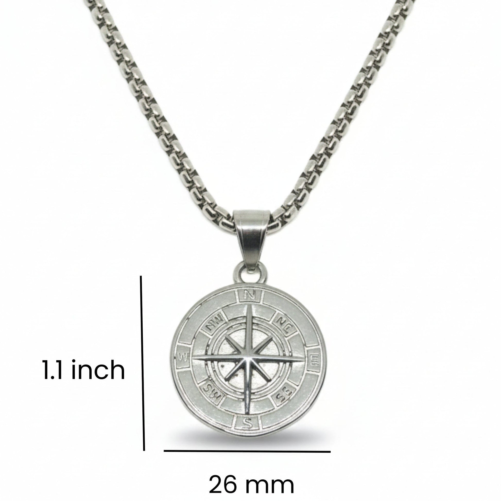 NAVIGATOR (T) - 26mm Pure Titanium Steel  Pendant with 24inch Round Box 5mm Chain for Men & Boys - THE MEN THING