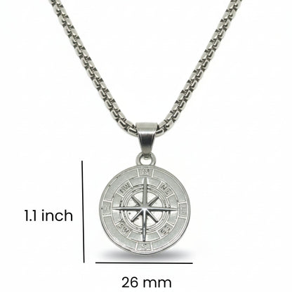 NAVIGATOR (T) - 26mm Pure Titanium Steel  Pendant with 24inch Round Box 5mm Chain for Men & Boys - THE MEN THING