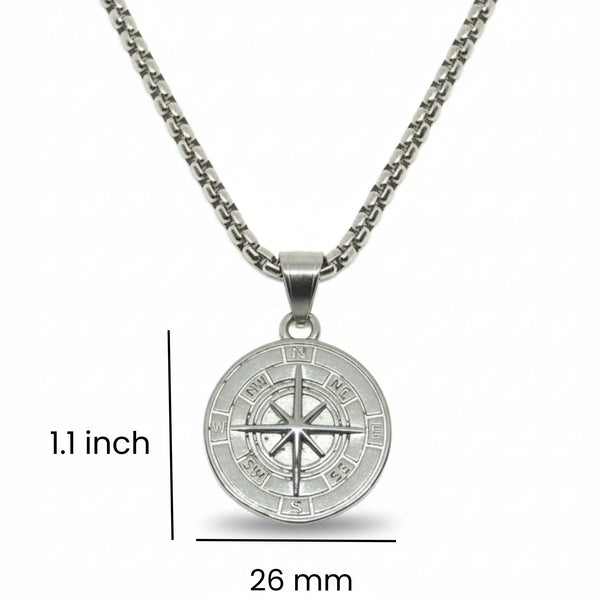 NAVIGATOR (T) - 26mm Pure Titanium Steel  Pendant with 24inch Round Box 5mm Chain for Men & Boys