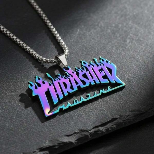 NEON BLAZE - 50mm Pure Titanium Steel  Pendant with 27inch Round Box 4mm Chain for Men & Boys