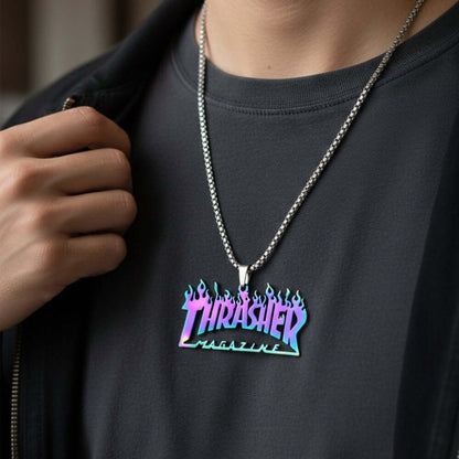 NEON BLAZE - 50mm Pure Titanium Steel Pendant with 27inch Round Box 4mm Chain for Men & Boys — SS Pendant/ Necklace for Men | THE MEN THING
