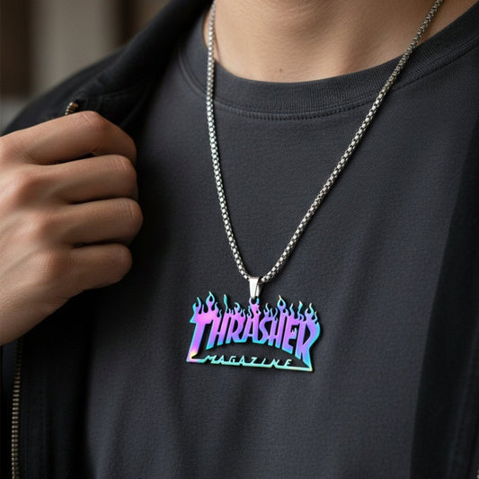 NEON BLAZE - 50mm Pure Titanium Steel  Pendant with 27inch Round Box 4mm Chain for Men & Boys - THE MEN THING