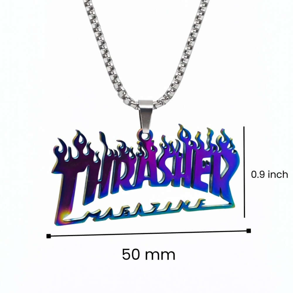 NEON BLAZE - 50mm Pure Titanium Steel Pendant with 27inch Round Box 4mm Chain for Men & Boys — SS Pendant/ Necklace for Men | THE MEN THING
