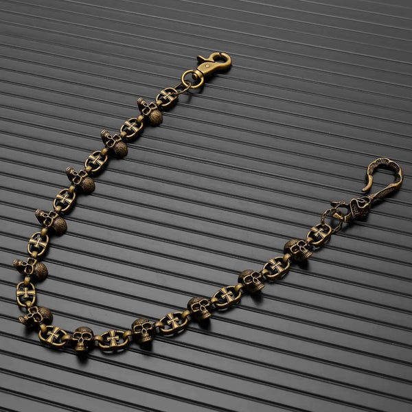NEX SKULL - Antique Gold 23mm Titanium Steel Skull Heavy Biker Chain for Jeans with Lobster Clasps for Men & Boys - 20 inch