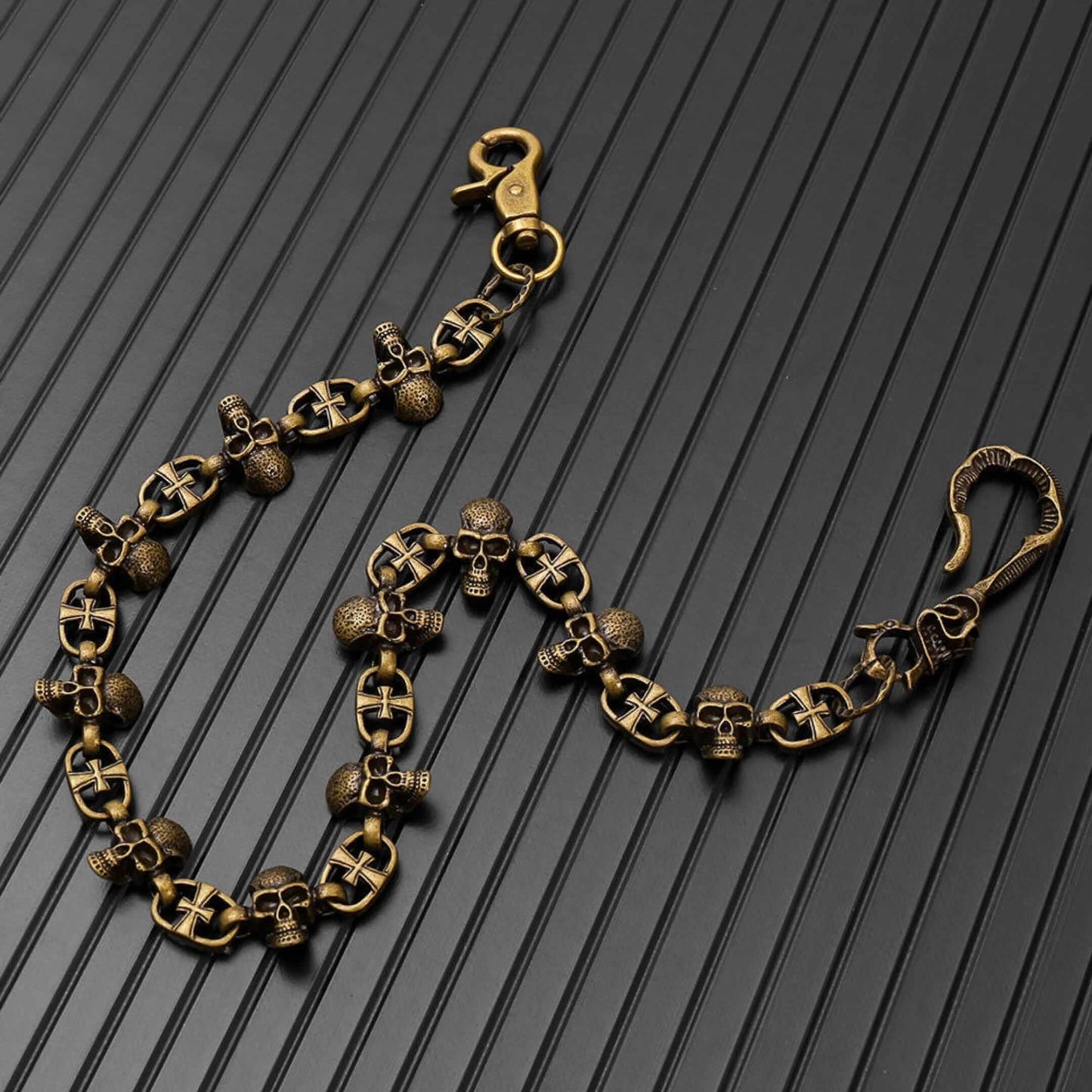 NEX SKULL - Antique Gold 23mm Titanium Steel Skull Heavy Biker Chain for Jeans with Lobster Clasps for Men & Boys - 20 inch — Biker Fashion for Men | THE MEN THING