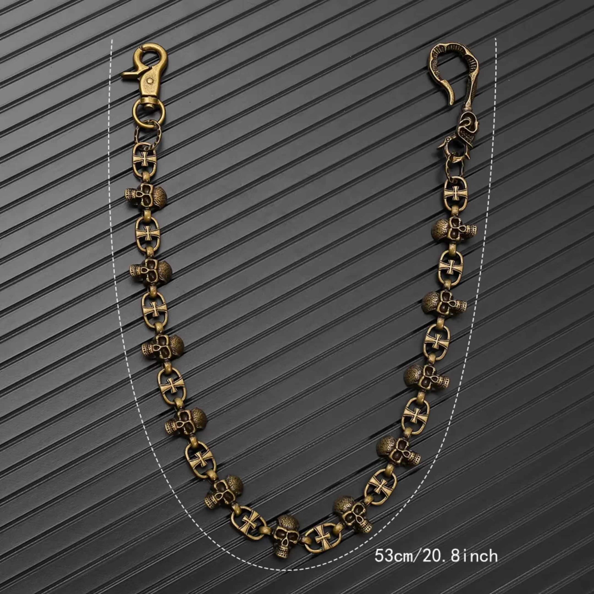 NEX SKULL - Antique Gold 23mm Titanium Steel Skull Heavy Biker Chain for Jeans with Lobster Clasps for Men & Boys - 20 inch — Biker Fashion for Men | THE MEN THING