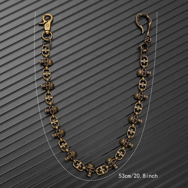 NEX SKULL - Antique Gold 23mm Titanium Steel Skull Heavy Biker Chain for Jeans with Lobster Clasps for Men & Boys - 20 inch