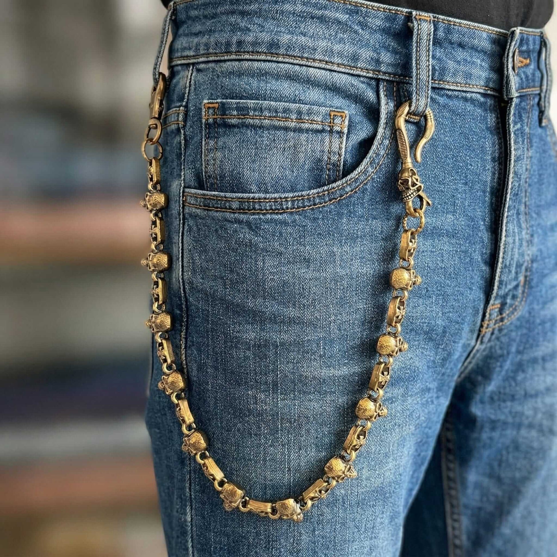 NEX SKULL - Antique Gold 23mm Titanium Steel Skull Heavy Biker Chain for Jeans with Lobster Clasps for Men & Boys - 20 inch — Biker Fashion for Men | THE MEN THING
