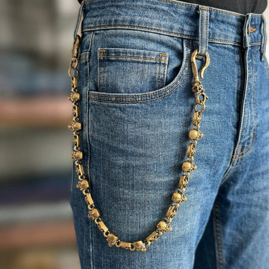 NEX SKULL - Antique Gold 23mm Titanium Steel Skull Heavy Biker Chain for Jeans with Lobster Clasps for Men & Boys - 20 inch - THE MEN THING