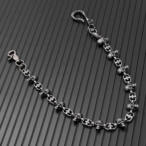 NEX SKULL - Antique Steel 23mm Titanium Steel Skull Heavy Biker Chain for Jeans with Lobster Clasps for Men & Boys - 20 inch