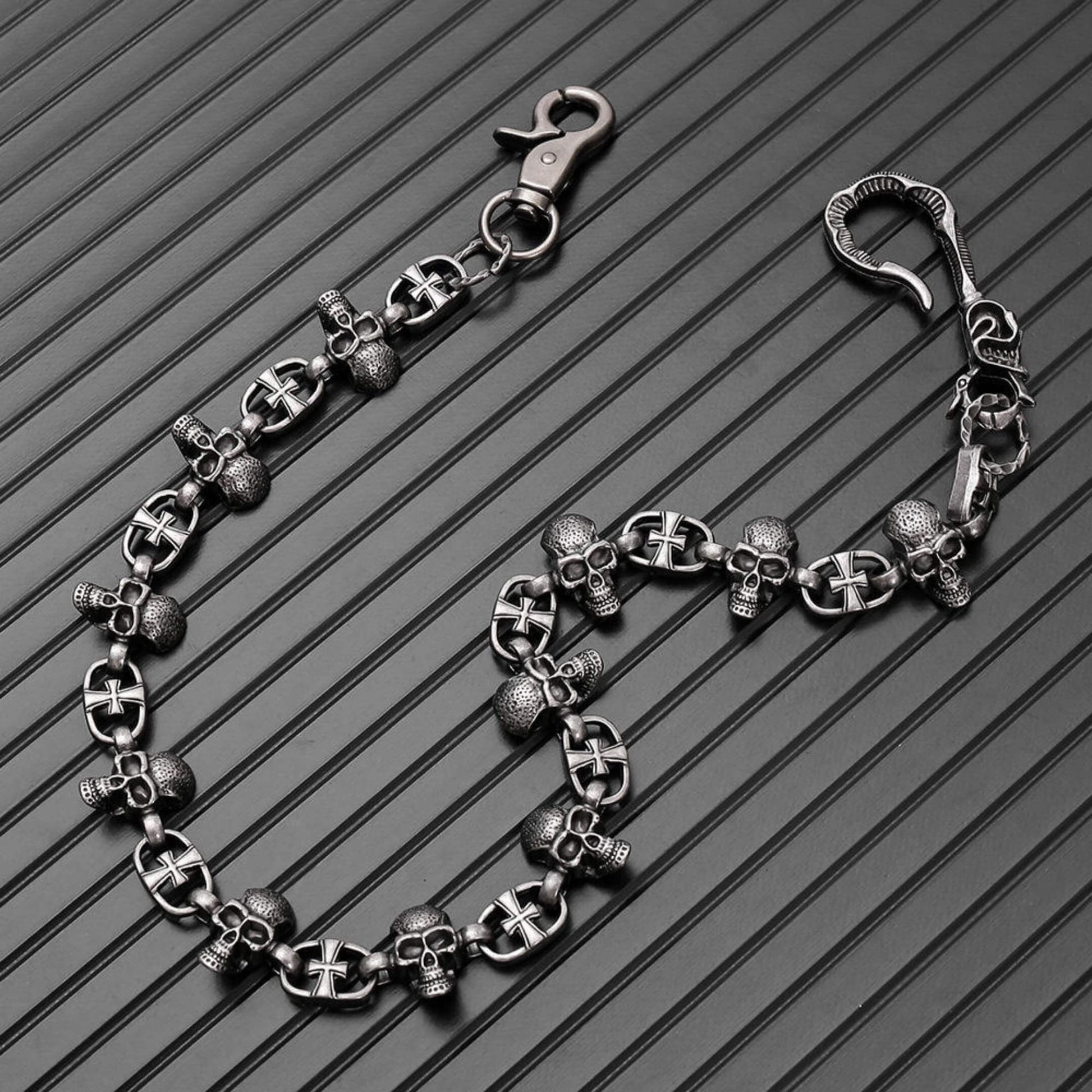 NEX SKULL - Antique Steel 23mm Titanium Steel Skull Heavy Biker Chain for Jeans with Lobster Clasps for Men & Boys - 20 inch - THE MEN THING