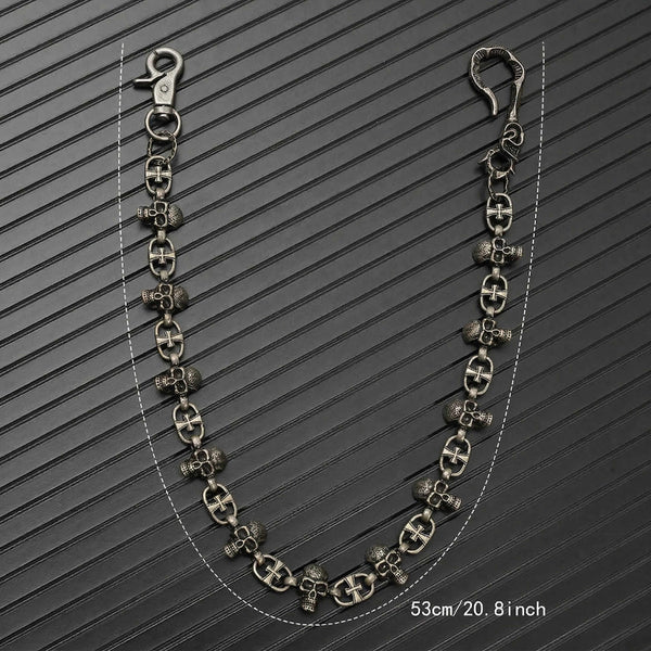 NEX SKULL - Antique Steel 23mm Titanium Steel Skull Heavy Biker Chain for Jeans with Lobster Clasps for Men & Boys - 20 inch