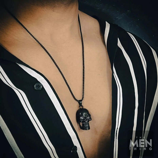 NIGHT SKULL (BLACK) - Alloy Pendant with Pure Stainless Steel 24inch Round Box Chain, European trending Style for Men & Boy - THE MEN THING