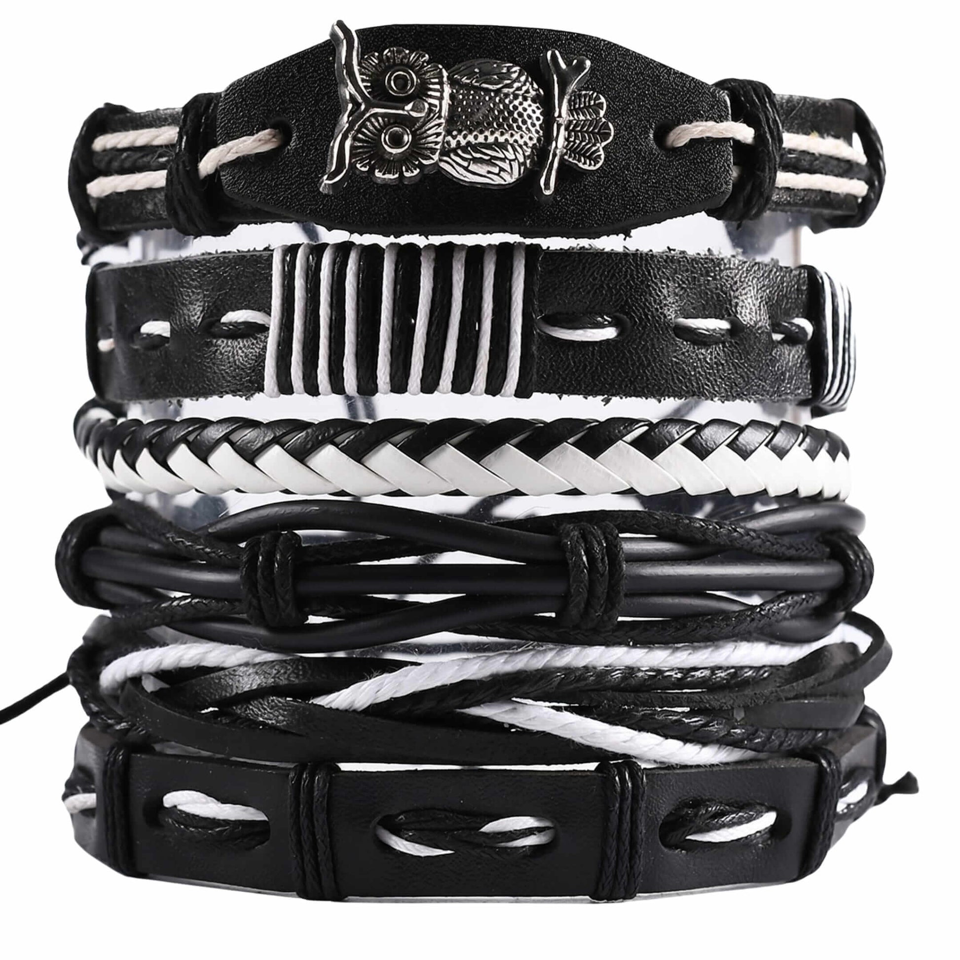 NOCTOWL - 6 Pcs Genuine Leather Adjustable Bracelet for Men & Boys — Leather Bracelet for Men | THE MEN THING