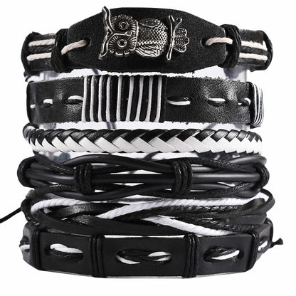 NOCTOWL - 6 Pcs Genuine Leather Adjustable Bracelet for Men & Boys — Leather Bracelet for Men | THE MEN THING