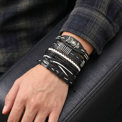 NOCTOWL - 6 Pcs Genuine Leather Adjustable Bracelet for Men & Boys — Leather Bracelet for Men | THE MEN THING