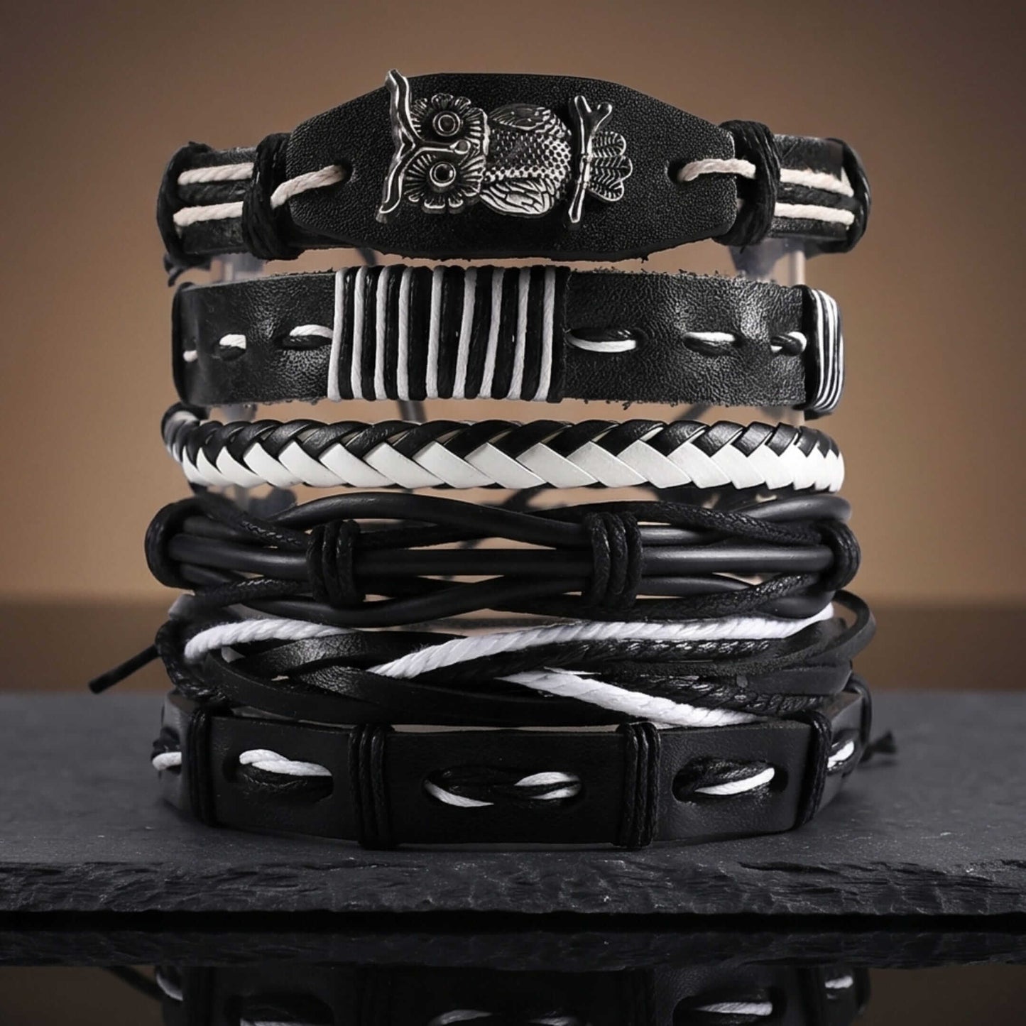 NOCTOWL - 6 Pcs Genuine Leather Adjustable Bracelet for Men & Boys — Leather Bracelet for Men | THE MEN THING