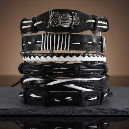 NOCTOWL - 6 Pcs Genuine Leather Adjustable Bracelet for Men & Boys — Leather Bracelet for Men | THE MEN THING