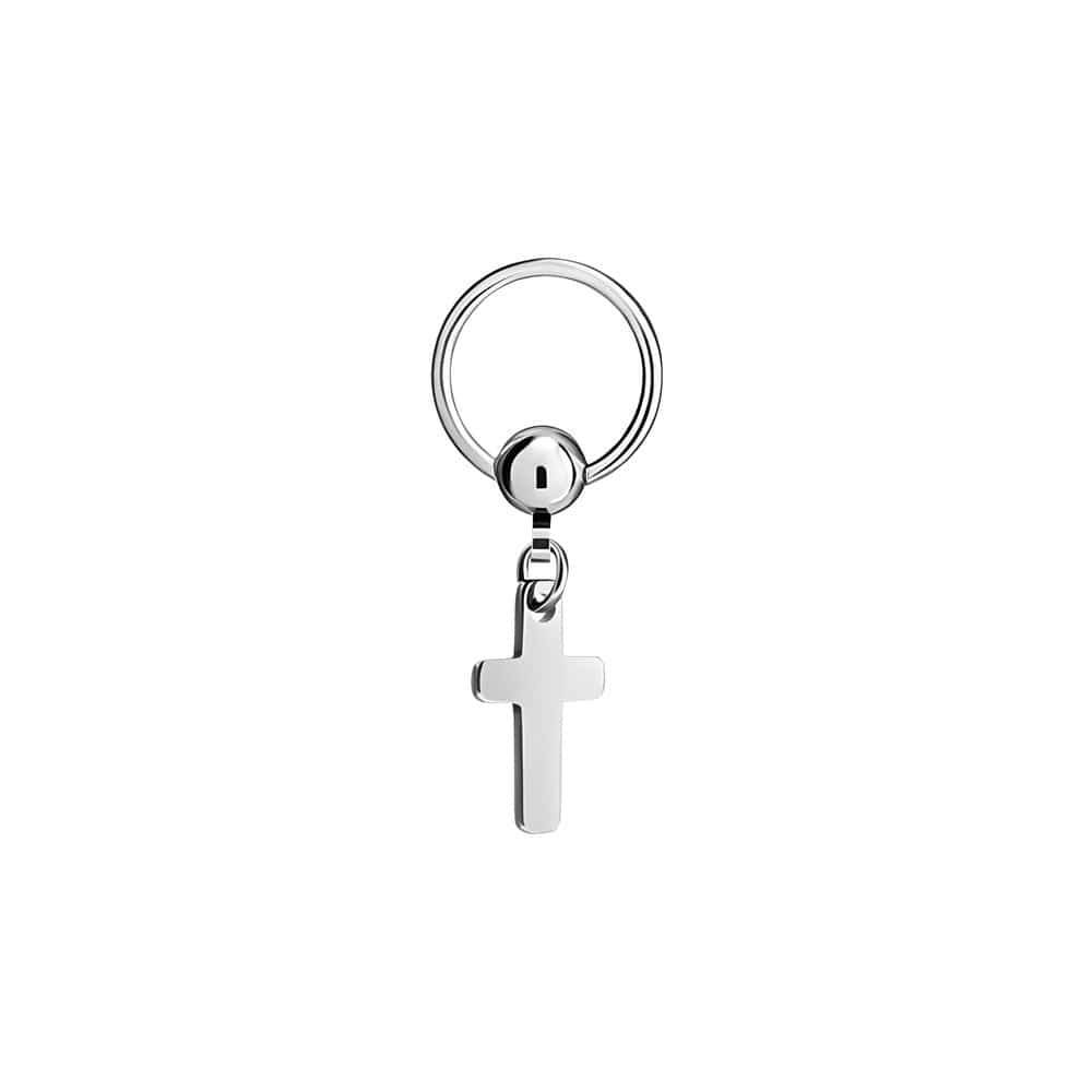 NOCTURNE CROSS SILVER - Pure Titanium Steel Hoop Earrings for Men & Boys (2pcs) - THE MEN THING