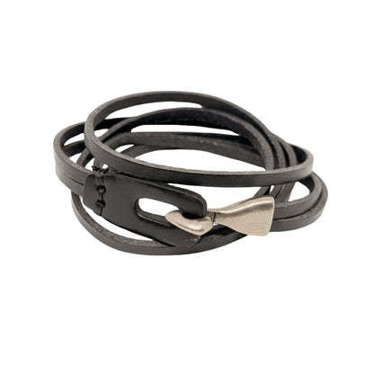 NOIR ANCHOR WRAP - 9mm Black Genuine Leather Adjustable Bracelet for Men & Boys (22 inch) - THE MEN THING