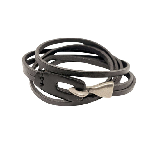 NOIR ANCHOR WRAP - 9mm Black Genuine Leather Adjustable Bracelet for Men & Boys (22 inch) - THE MEN THING