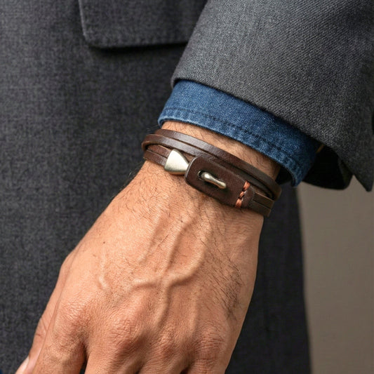 NOIR ANCHOR WRAP - 9mm Dark Brown Genuine Leather Adjustable Bracelet for Men & Boys (23 inch) - THE MEN THING