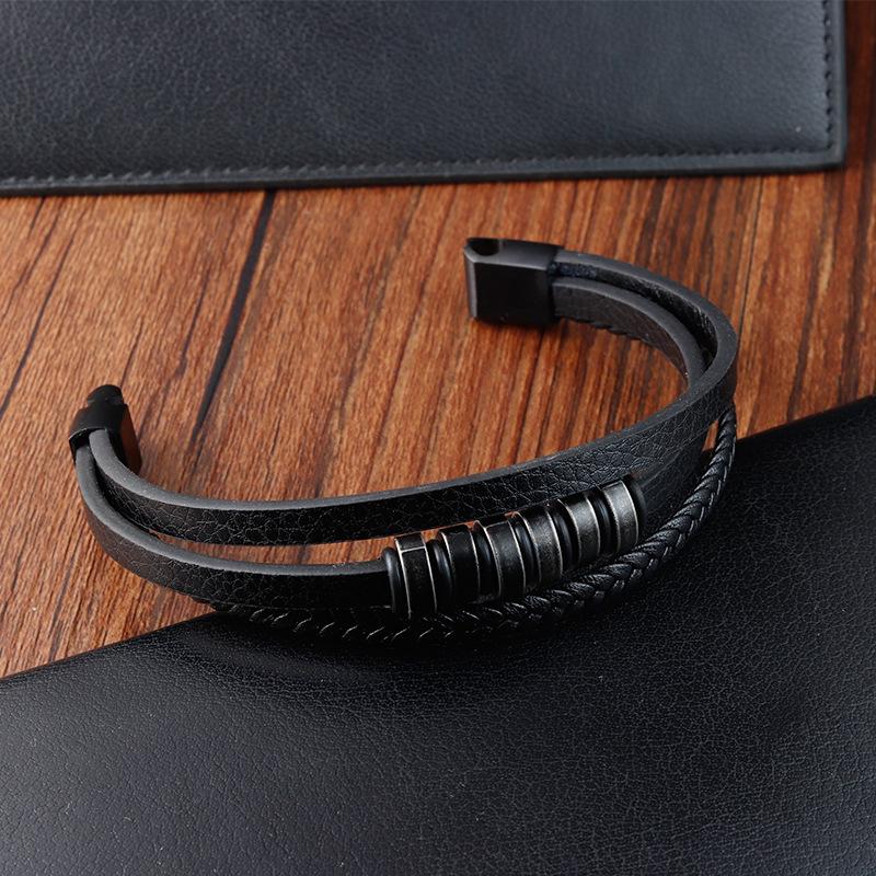 NOIR BRAID BLACK - Genuine Leather Multi-Layer Braided Bracelet with Stainless Steel Magnetic Buckle for Men & Boys (8 inch) — Leather Bracelet for Men | THE MEN THING
